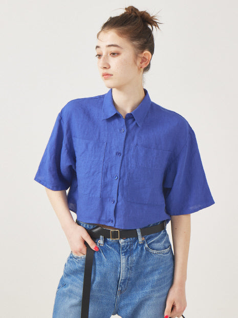 【セットアップ対応】麻製品染ショートシャツ