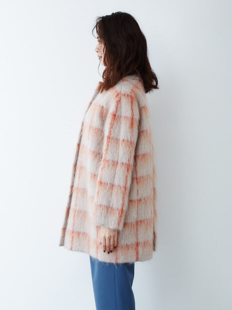チェックモヘアシャギーコート