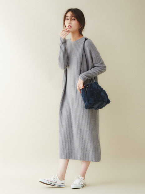 【定番】ウールワイドリブニットワンピース
