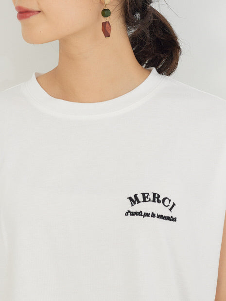 フレンチオーバー刺繍Tシャツ