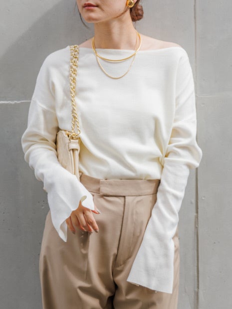 総針 フレアスリーブ ニットプルオーバー