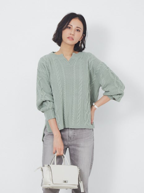 ecru ケーブルプルオーバー