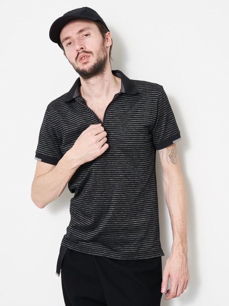 鹿の子ボーダー ZIPポロシャツ