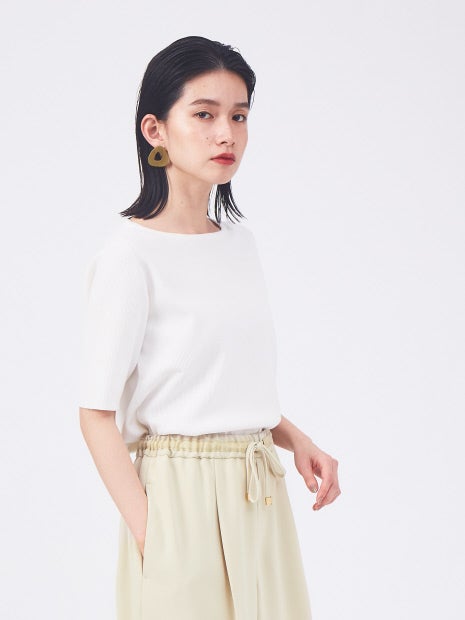 ウォッシャブルボートネックニットTシャツ