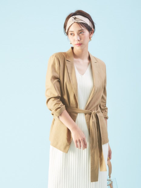 レーヨンリネン ベルト付サマージャケット