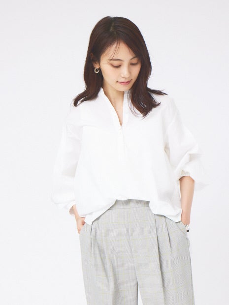 ボリューム袖スキッパーシャツ