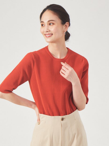 ウォッシャブルクルーネックニットT