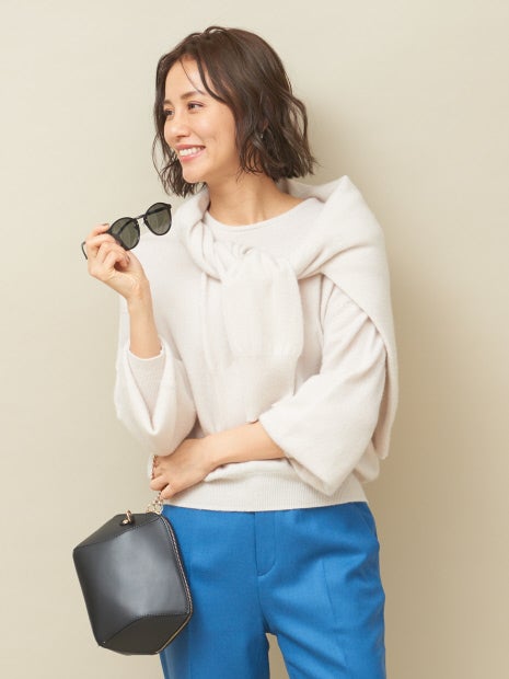 カシミヤクルーネックニットプルオーバー