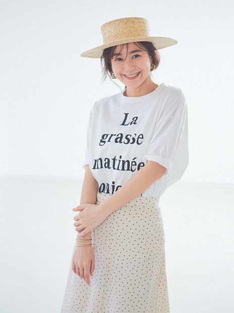 Bonjour!ロゴ5分袖Tシャツ