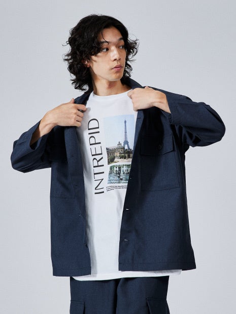 【セットアップ対応】リネンライクミリタリーシャツ/CPOシャツ