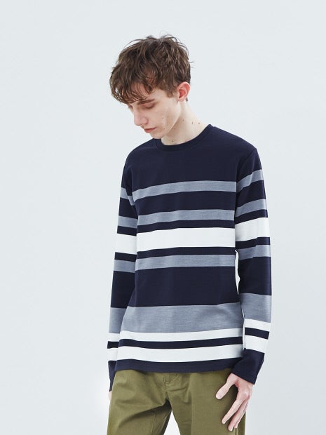 リップルボーダー ロングTシャツ