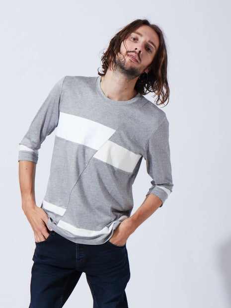 パッチワークスラッシュボーダープルオーバー