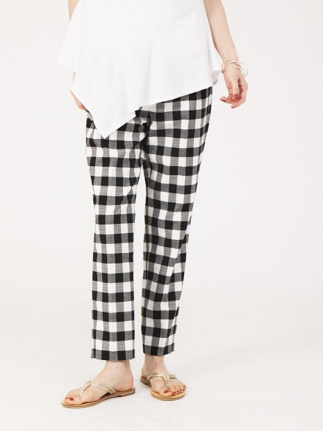 スラブギンガムハイウエストテーパードパンツ