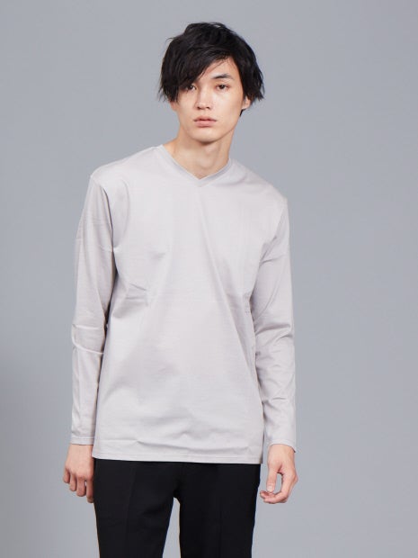 シルケット天竺Vネック ロングTシャツ(ソリッドカラーシリーズ)