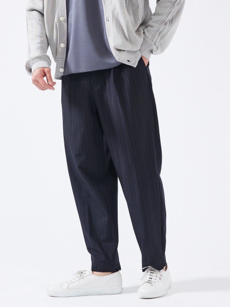 【ペンストライプ】ワイド テーパードパンツ