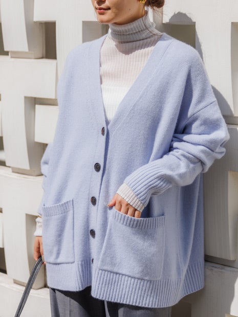 Vネック カラーニットカーディガン