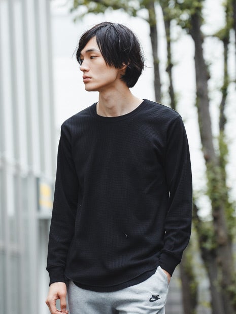 ワッフルラウンドロングTシャツ