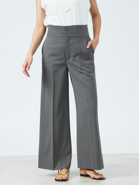 強撚ギャバハイウエストワイドパンツ