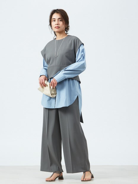 強撚ギャバハイウエストワイドパンツ