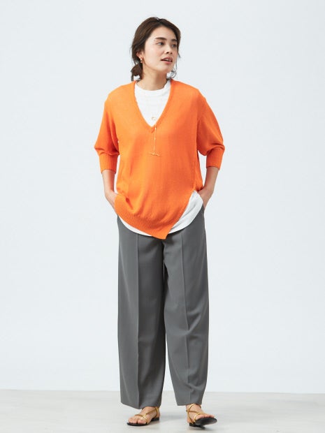 強撚ギャバハイウエストワイドパンツ