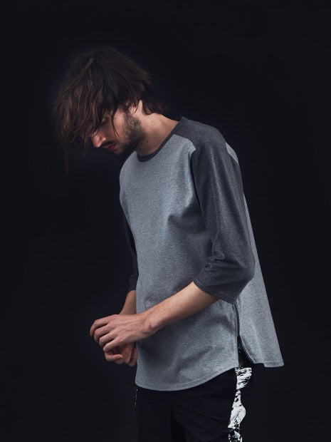 サイドZIP 異素材 七部 Tシャツ