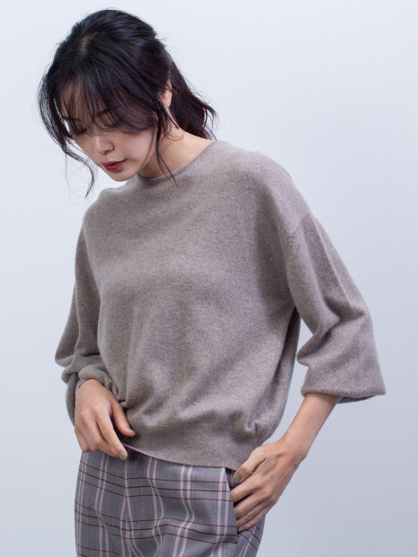 カシミヤクルーネックニットプルオーバー