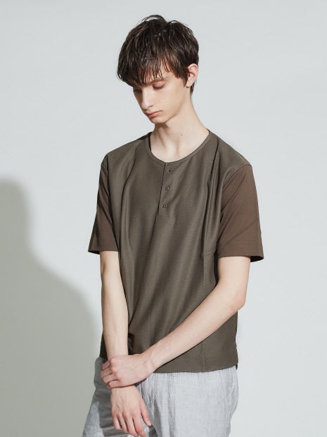 異素材切替カルぜヘンリーネック 半袖Tシャツ