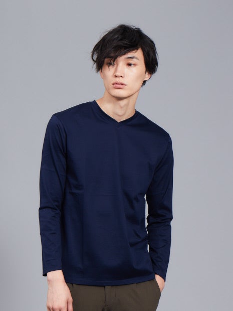 シルケット天竺Vネック ロングTシャツ(ソリッドカラーシリーズ)