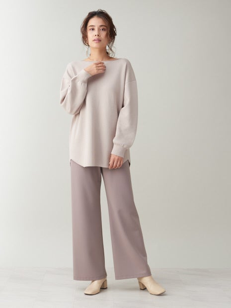 スウェットライクボートネックニット