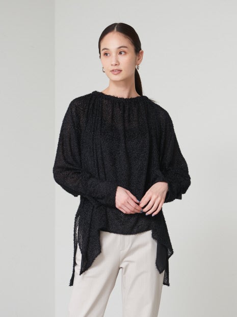 マルチネックジャガードギャザーブラウス