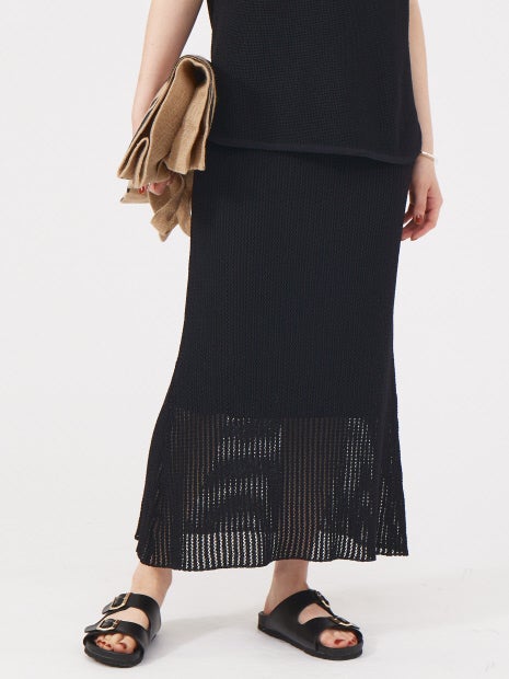 【セットアップ対応】麻混レーシーニットスカート