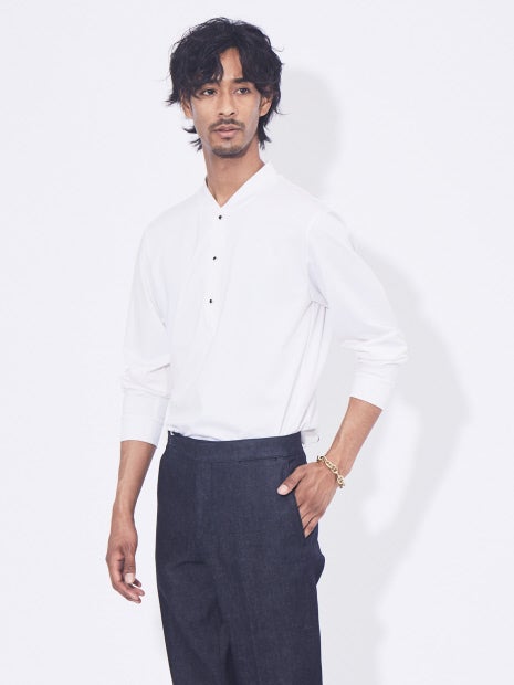 ポンチ ヘンリーネック 長袖カットソー