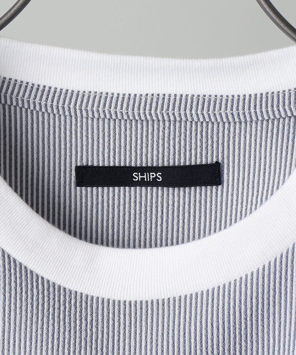 SHIPS: COOLMAX(R) シアサッカー ストライプ クルーネック Tシャツ