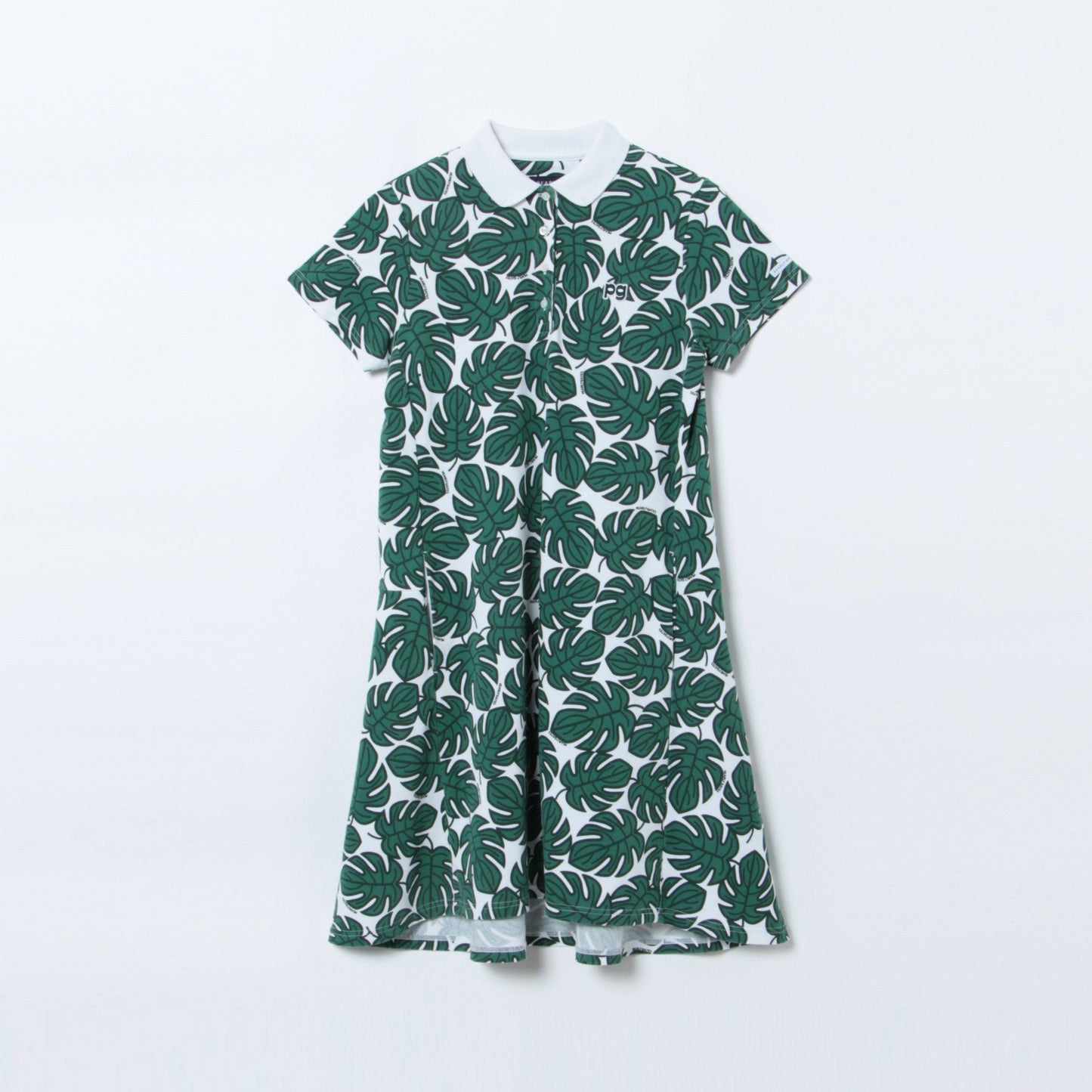 カノコ インレイ モンステラ柄 ポロ ワンピース <MONSTERA PATTERN>