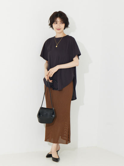 【セットアップ対応】麻混レーシーニットスカート