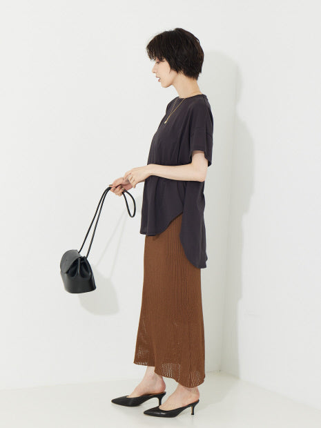 【セットアップ対応】麻混レーシーニットスカート