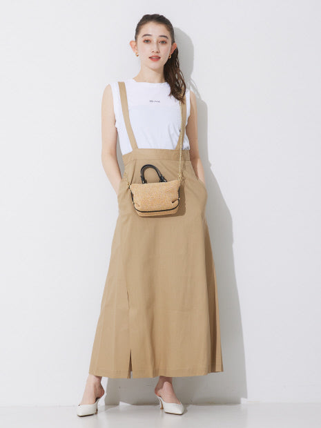 【セットアップ対応】ストレッチリネンサスペンダースカート