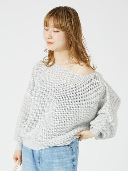ラメメッシュワイドニットプルオーバー
