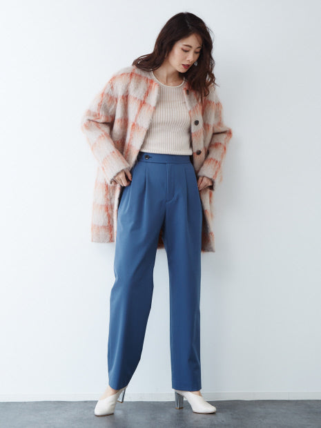 チェックモヘアシャギーコート