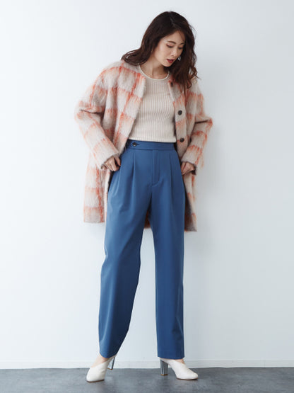 チェックモヘアシャギーコート