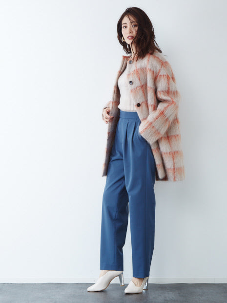 チェックモヘアシャギーコート
