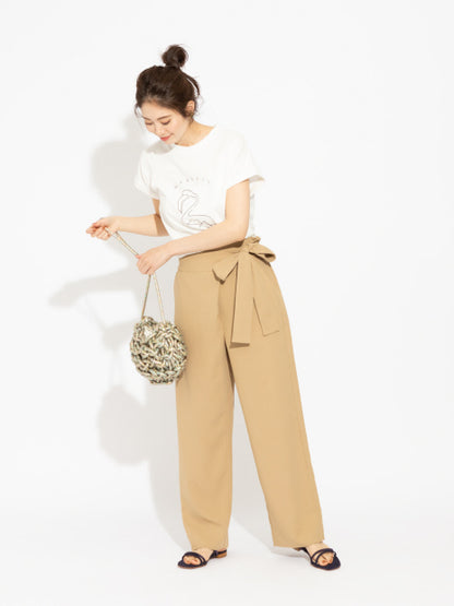 ウエストリボンラップワイドパンツ