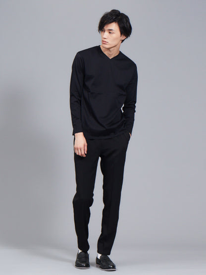 シルケット天竺Vネック　ロングTシャツ(ソリッドカラーシリーズ)