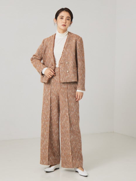 《セットアップ対応》ノーカラーツイードジャケット