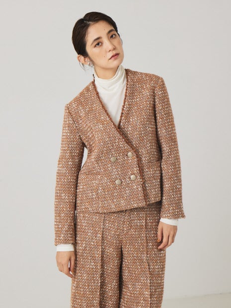 《セットアップ対応》ノーカラーツイードジャケット