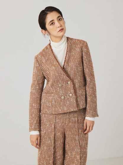 《セットアップ対応》ノーカラーツイードジャケット