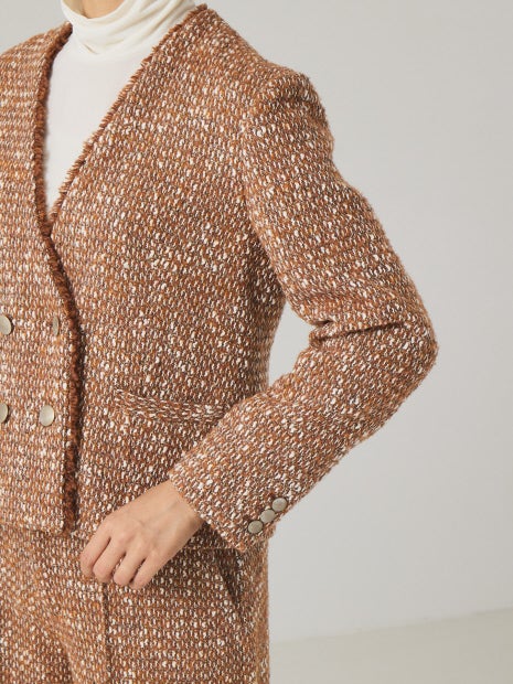 《セットアップ対応》ノーカラーツイードジャケット