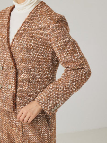 《セットアップ対応》ノーカラーツイードジャケット