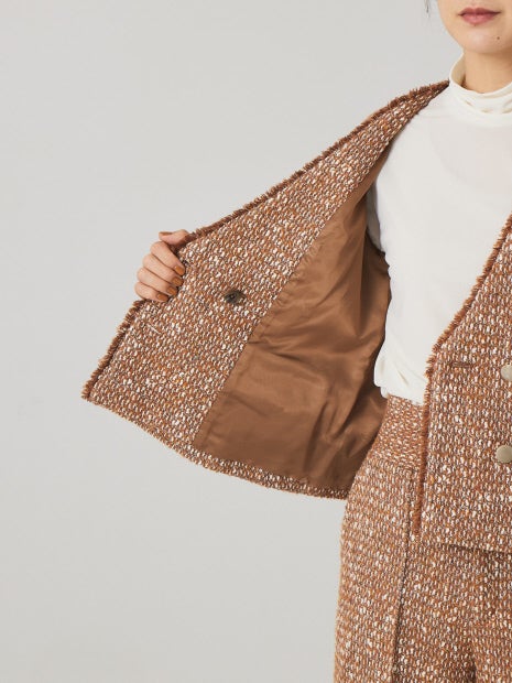 《セットアップ対応》ノーカラーツイードジャケット