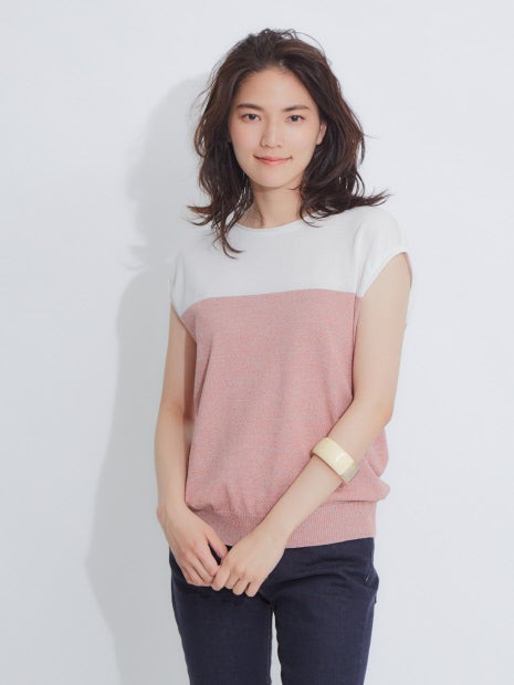 boussole×qualite バイカラーニットプルオーバー